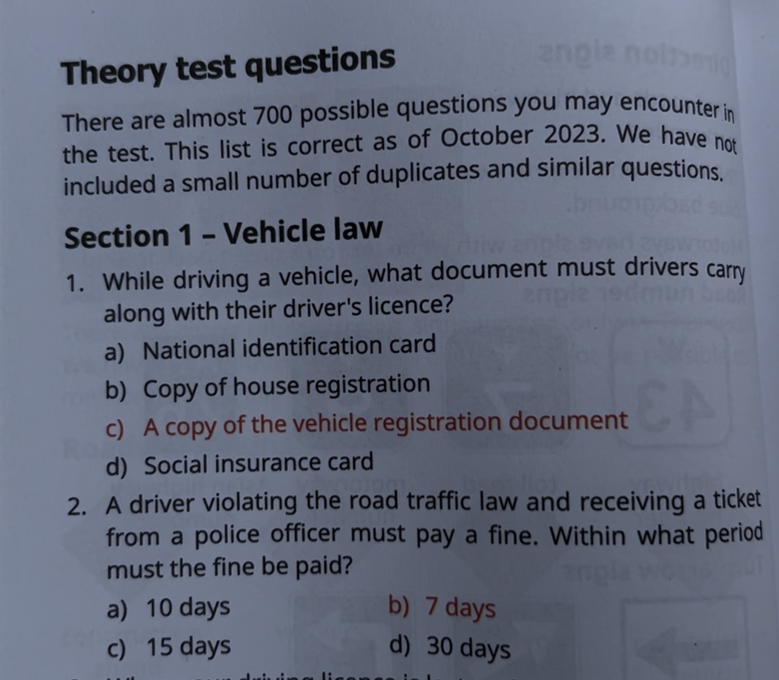 Et les 200 questions susceptibles d'être posées au test du code.