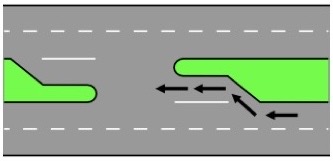 U-turn avec voie d'accès mais sortie directe.
